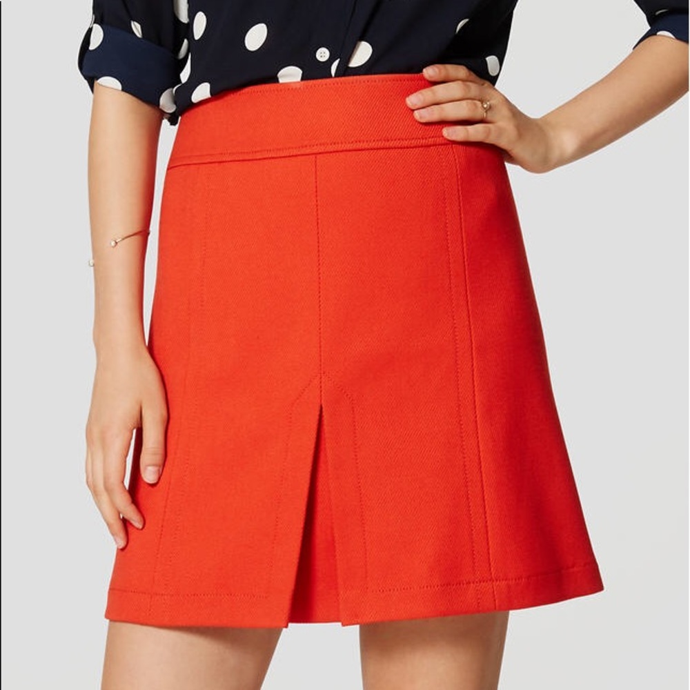 Loft Red Front Pleat Skirt